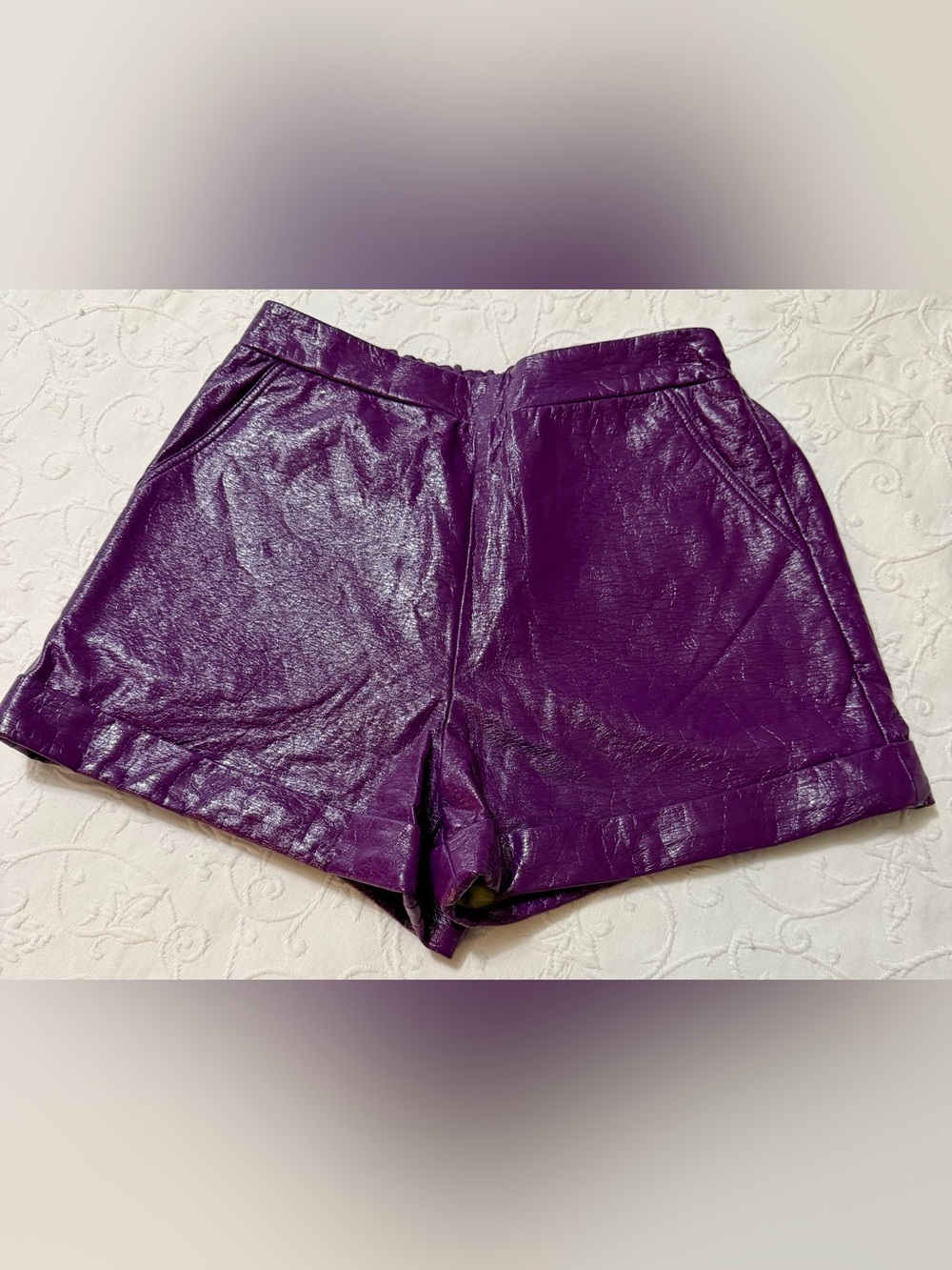 GREY LAB Shiny Deep Purple High Waist Women’s Shorts